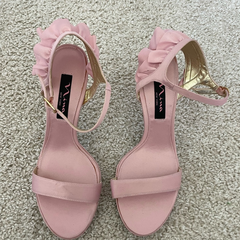 Nina Blush Pink Ruffle Strap Heels - Picture 2 of 3